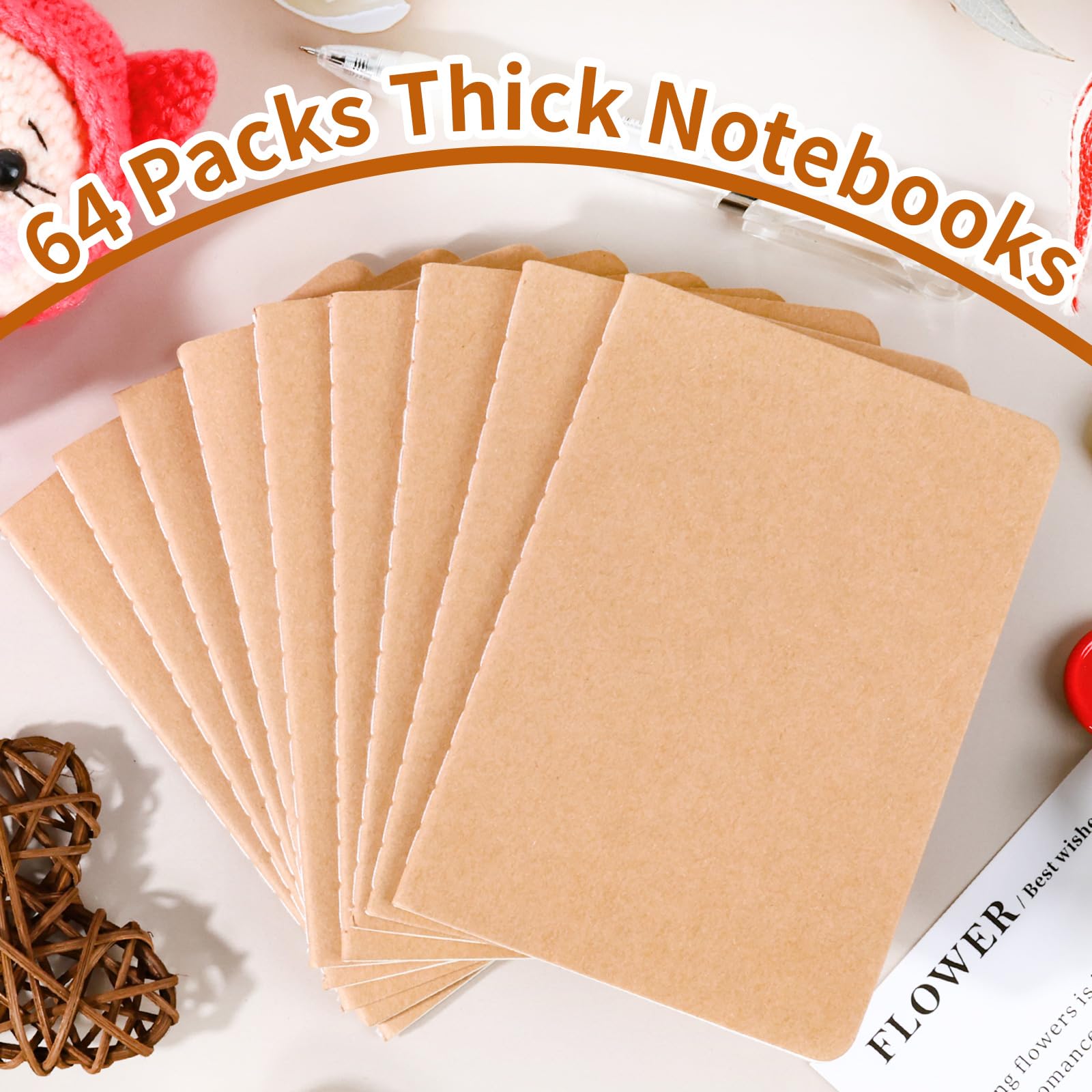 CoZyden Lot de 64 mini carnets de notes en vrac de 8,6 x 12,7 cm en papier vierge pour enfants, 30 feuilles/60 pages Marron
