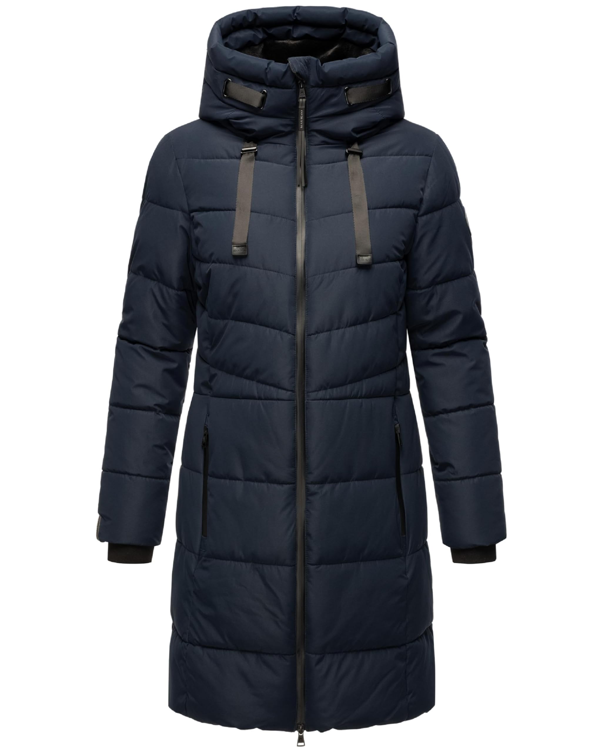 Marikoo Women's Navy Natsukoo Xvi Winter Coat Warm Quilted Coat Long With Adjustable Hood And High Collar Xs-3Xl, S