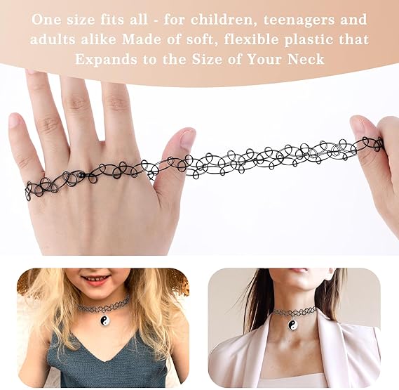 Collane Girocollo Nere Elastiche - Set Di 6 | Stile Anni '90 Per Donne E Ragazze - Foto 4