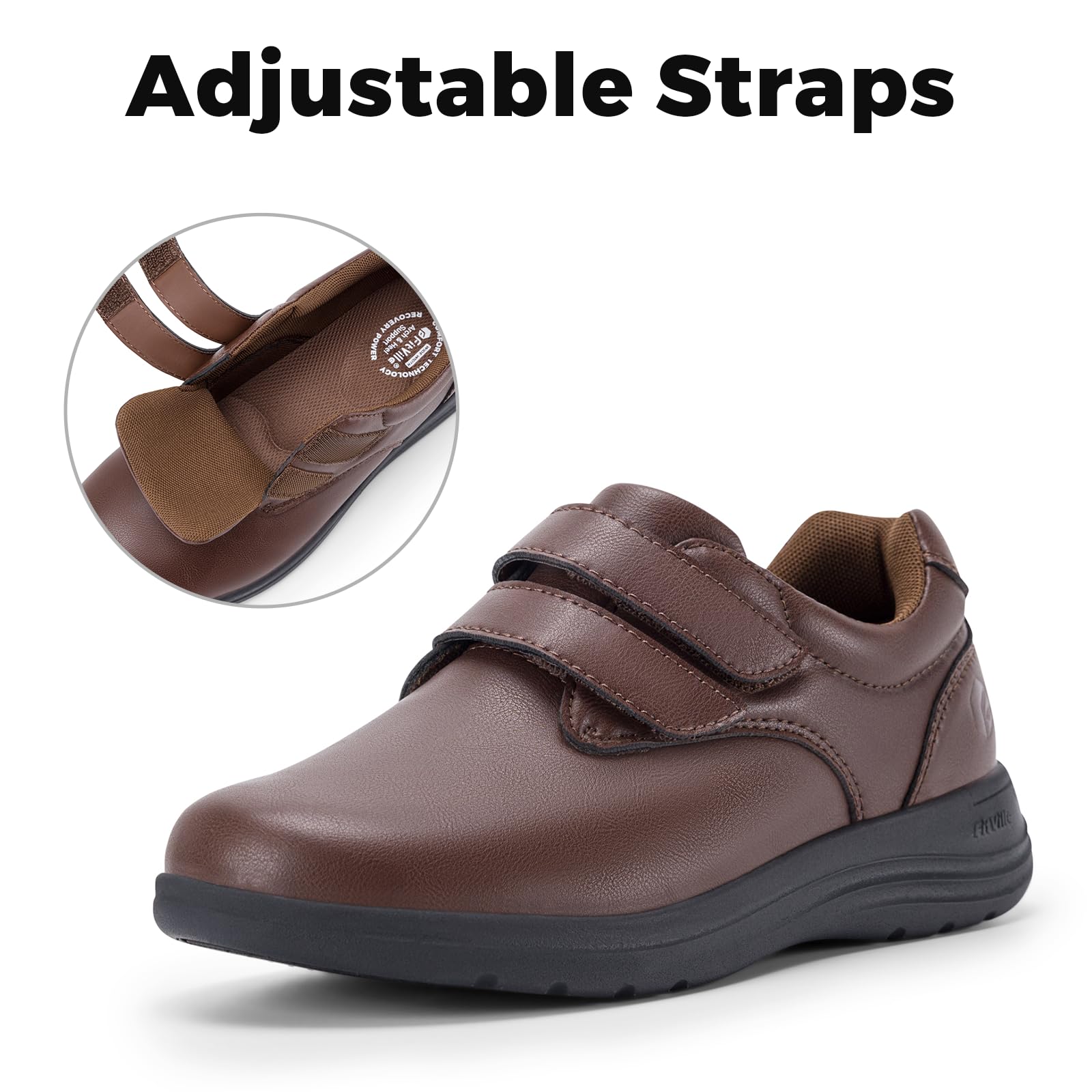 FitVille Scarpe Diabetici Donna Pelle Pianta Larga Scarpe Ortopediche Strappo Scarpe Comode da Passeggio pour Piedi Sensibili Piedi Gonfi