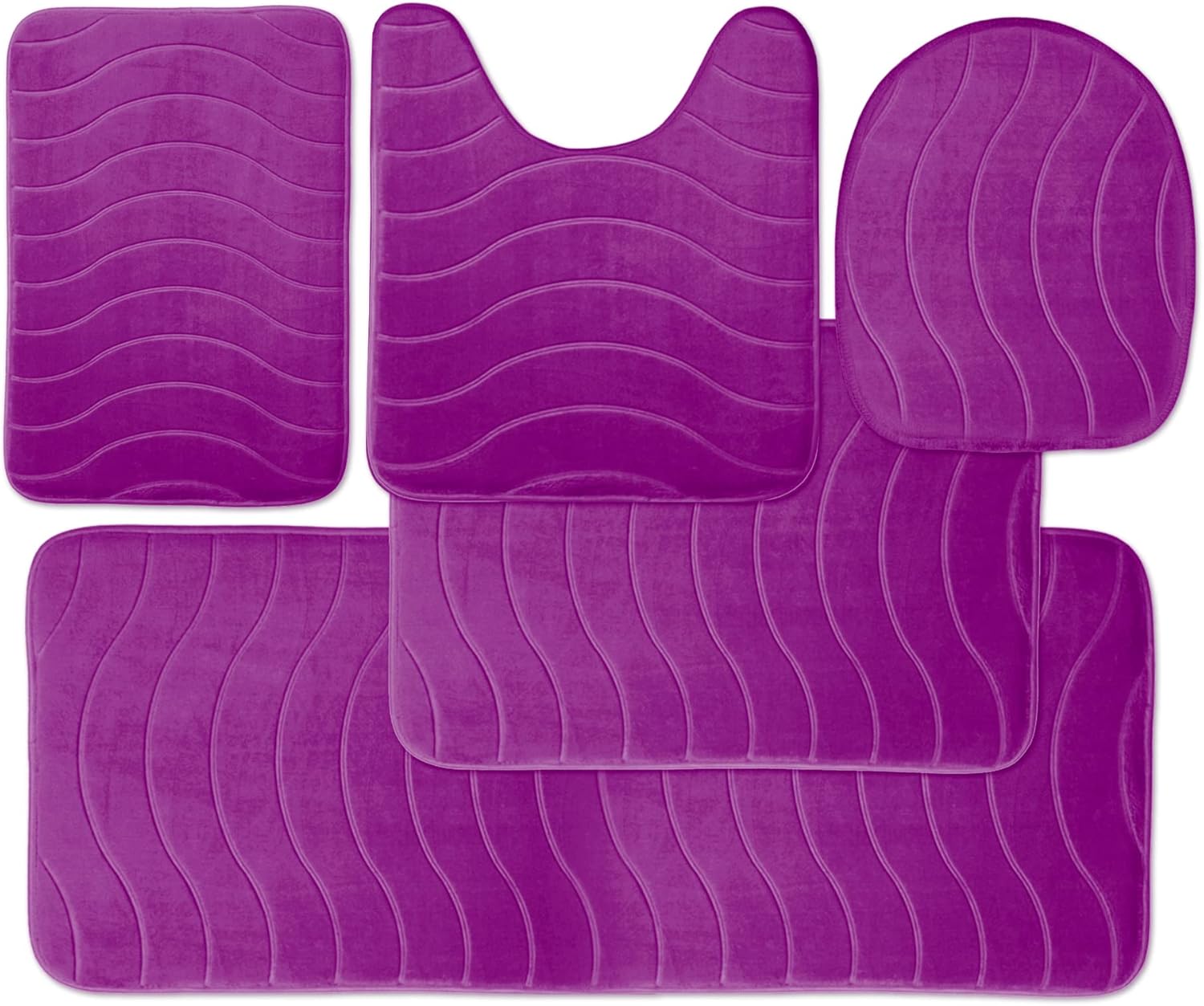 Elvoki Luxury Bathroom Rugs Set 5 Piece Memory Foam Bath Mat Set, Toilet Rug Set