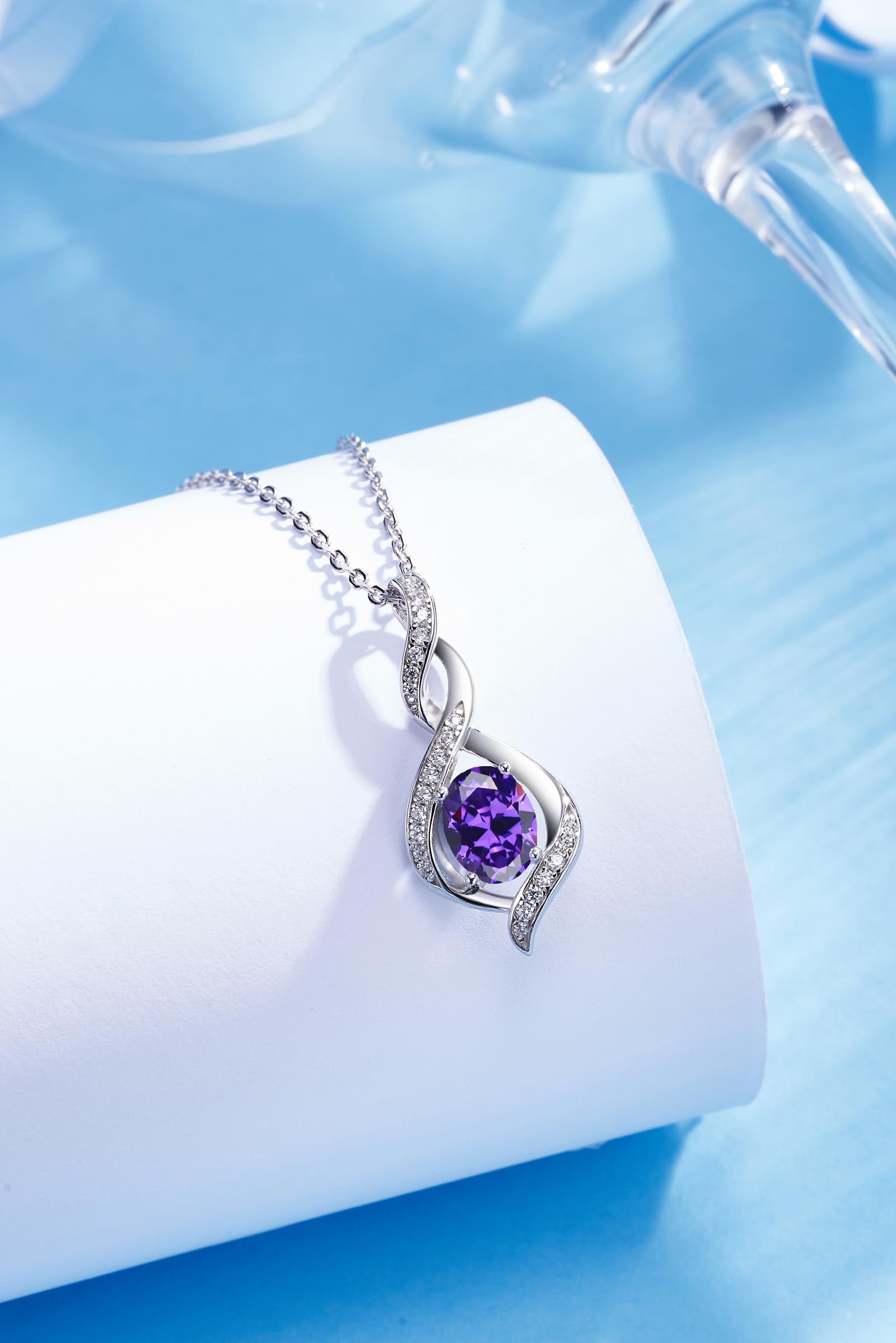 925 Sterling Silber Edelstein Geburtsstein Halskette Infinity Anhänger Schmuck Geburtstag Schmuck für Frauen Mädchen Mutter, 40+5 CM