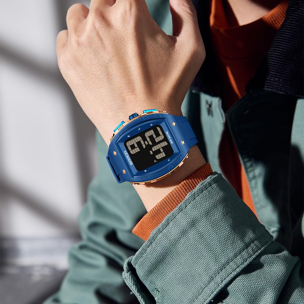 Gosasa Orologio digitale parlante da uomo con ampio quadrante LED, 5 ATM, impermeabile, antiurto, orologio da polso sportivo con tempo vocale, sveglia, timer, retroilluminazione, display di facile