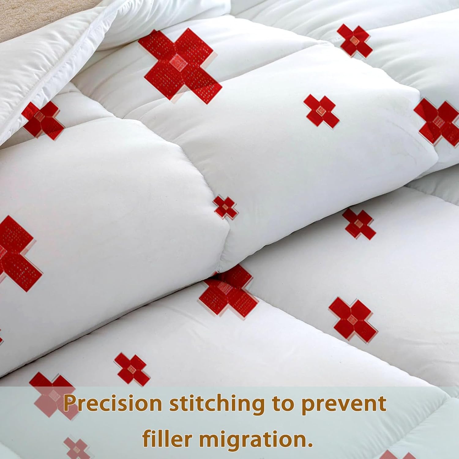 Cartoon Geometric Red White Stripes Queen Summer Comforter Set 90 x 90 in, Minimalist Lightweight Duvet - Skin-Friendly Breathable Quilt Printed Bedding for Boys Girls, Easy Care Soft All Season Quilt