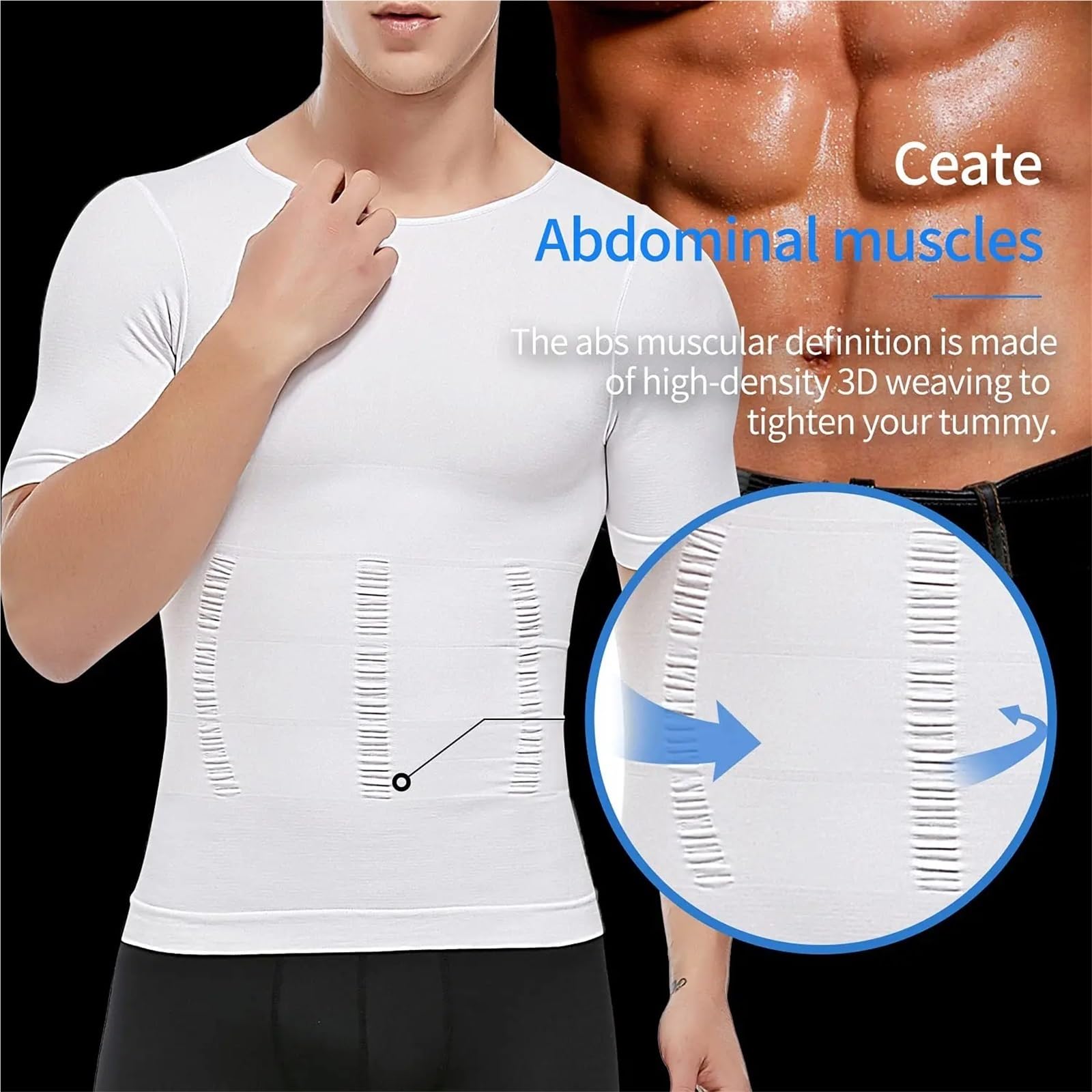 Body Shaper Weste für Männer Herren T-Shirt zur Körperstraffung, Kompressionsshirts, Haltungskorrektur, Unterhemd, Bauchweg-Korrekturunterwäsche Für Fitness geeignet(Black,L)