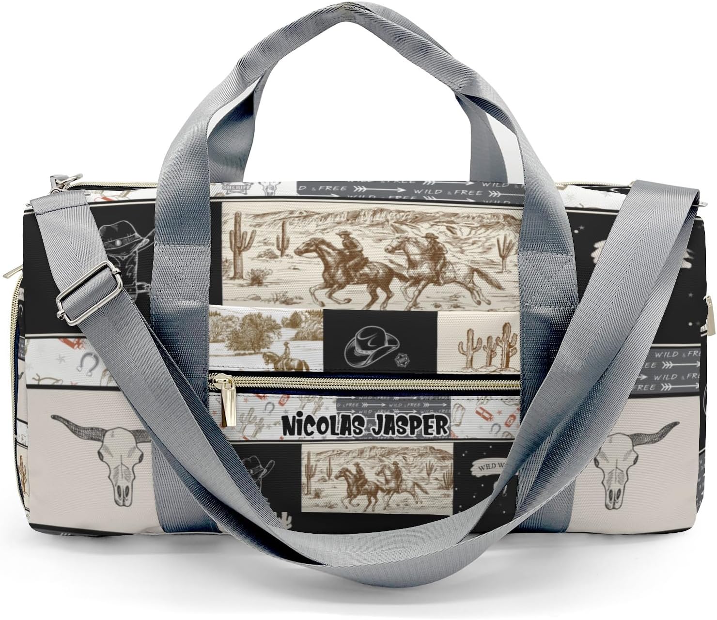 Custom Name Gym Sport Western Cool Cowboy Duffel Bag Travel Bag,Player Sport Gym Bag Personalized Gift for Women Men Travel Carry on Bag