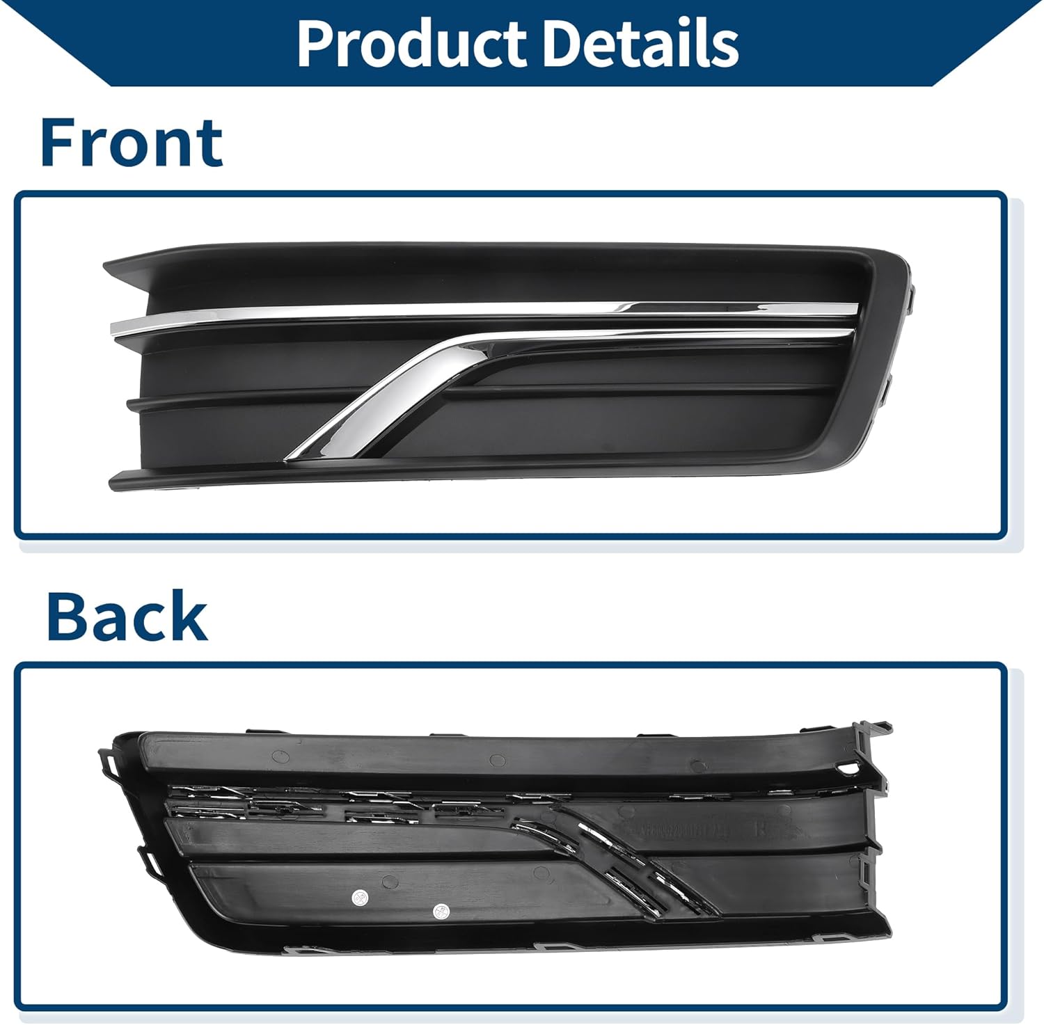 Fog Light Grill Front Lower Bumper Fog Light Cover Inserts No.561854662GRYP for VW Passat 2016-2019 Black,Silver Tone ABS 1 Pc Front Left Car - Image 5