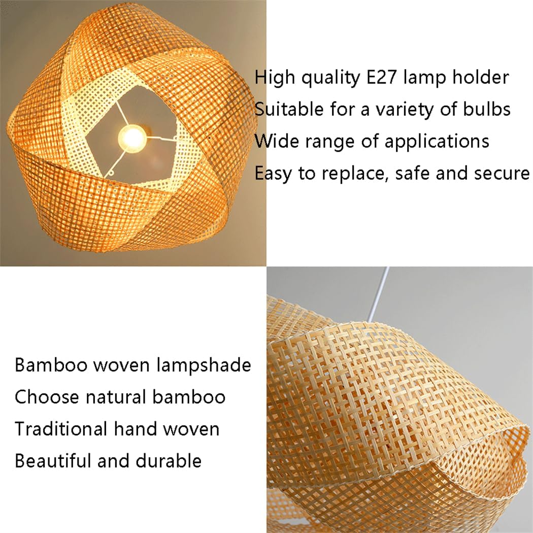 Natural Hanging Ceiling Light Hollow Bamboo Lattice Light 1 Light Unique Weaving Design Lamp Kitchen Island Living Dining Room Over Table Wicker Hanging Lamp/40Cm