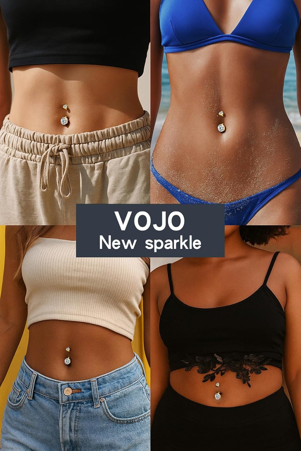 VOJO Moissanite Belly Button Ring, Titanium Navel Piercing Bar with Internally Threaded Barbell for Women - Image 7