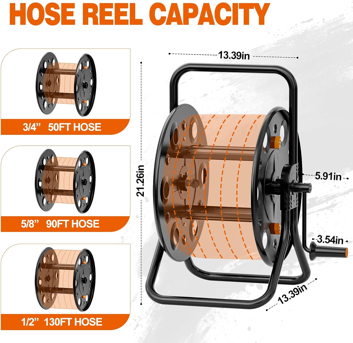 specilite metal garden hose reel, portable outdoor floor stable water pipe holder freestanding, holds 50-130 ft of hose storage capacity, uv resistance, hose winder for outside, irrigation, cleaning
