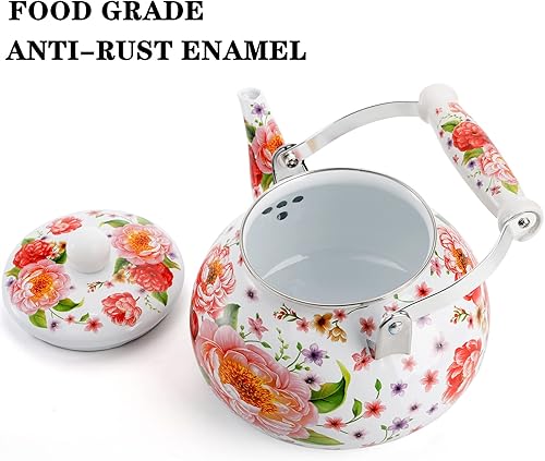 Miniatura 3 de DEAYOU Tetera esmaltada de 2.6 cuartos de galón, tetera grande esmaltada de porcelana, tetera vintage de 2.5 litros con mango frío de cerámica,