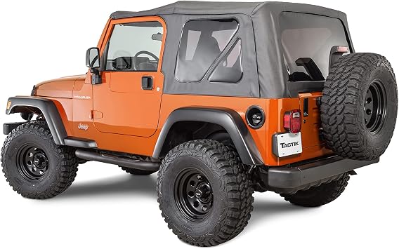 TACTIK Fabric Only Replacement Soft Top - Fits Jeep Wrangler TJ 1997-2006 - Custom-Fit Fabric Roof with Removable Side&Back Window Jeep TJ Soft Top Jeep TJ Top Cover Without Door Skins, Black Denim