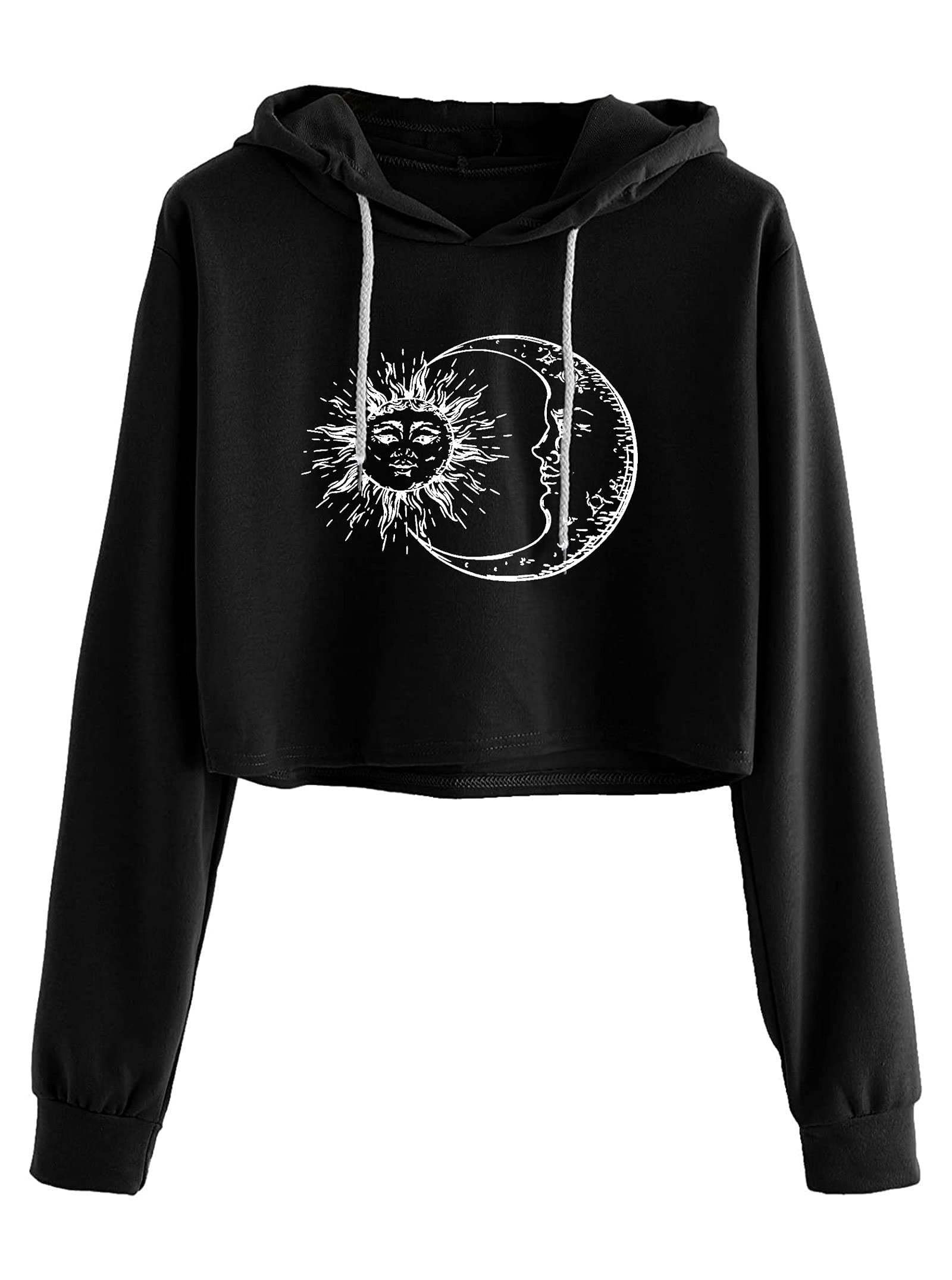 RemidooWomen's Casual Sun and Moon Print Hoodie Long Sleeve Crop Top Sweatshirt
