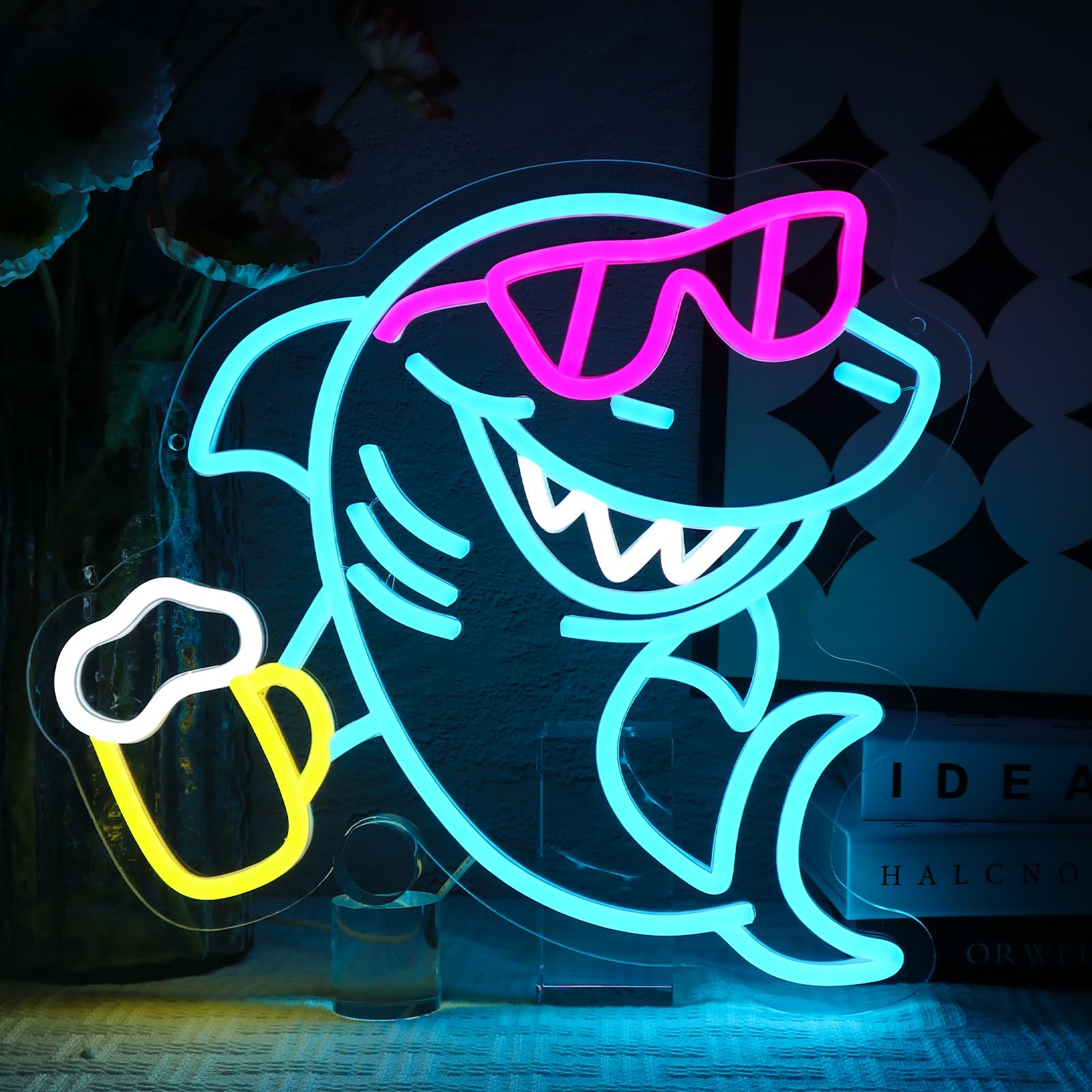 OYCGZV Shark Neon Sign for Wall Decor, Beer Bar Neon Light, Dimmable USB Funny Led Sign for Bar Home Pub Bedroom Restaurant Man Cave Store Game Zone Business Party, Gift for Man Friends