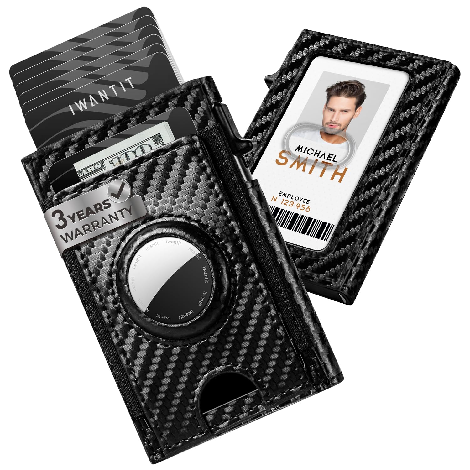 iwantitPop-Up Airtag Wallet | RFID-Blocking Apple Wallet | Slim Men's Smart Wallet for 7-8+ Cards | Includes ID Window | Secure Minimalist Design with Pop-Up Function | Carbon