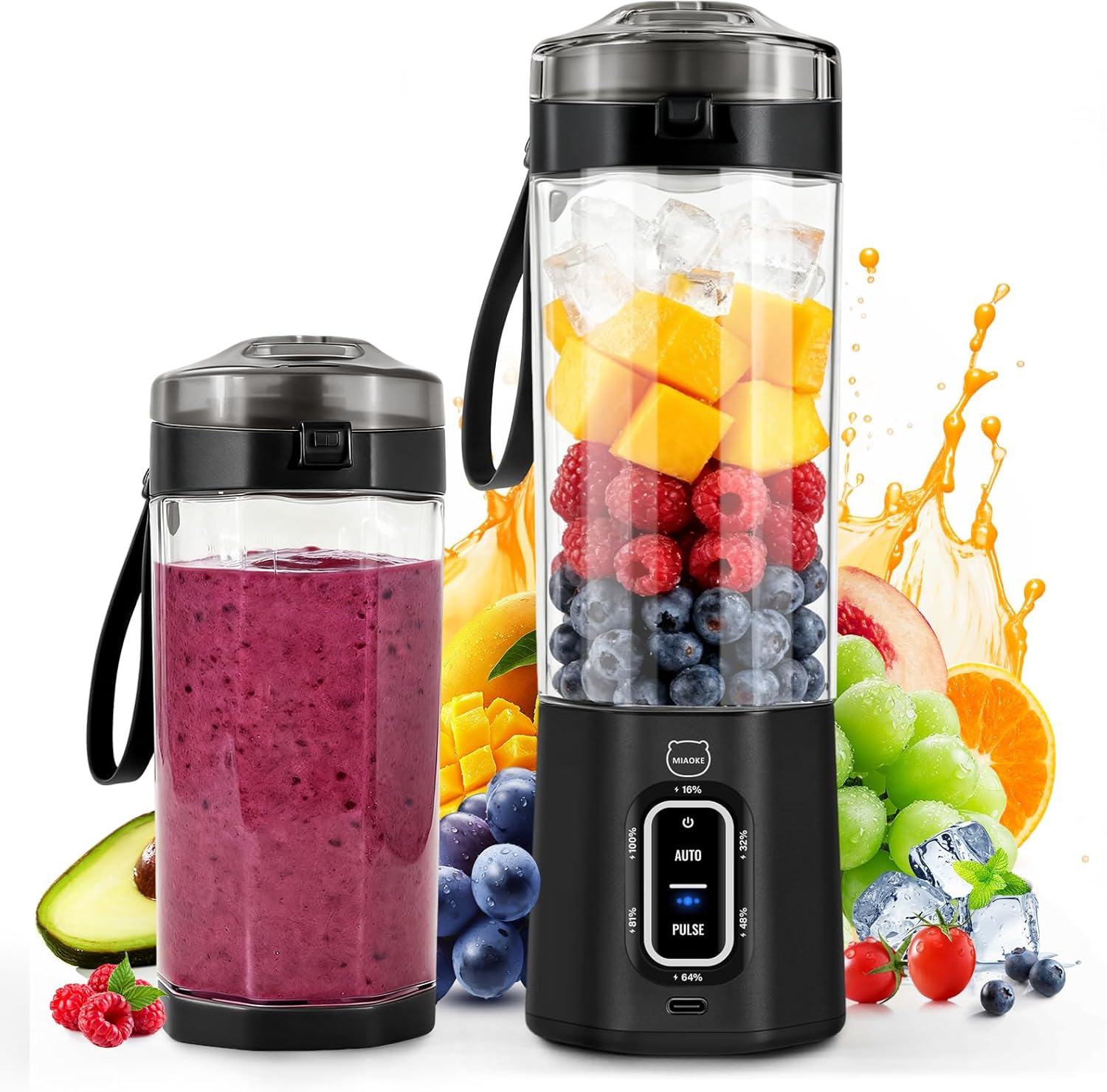 2026 Upgrade 700 ML Portable Smoothie Blender, Rechargeable Personal Blende, Contains both Automatic and Pulse Functions, with Travel Cup and Lid, 6 Sharp Blades, Mixer Blender Machine Black