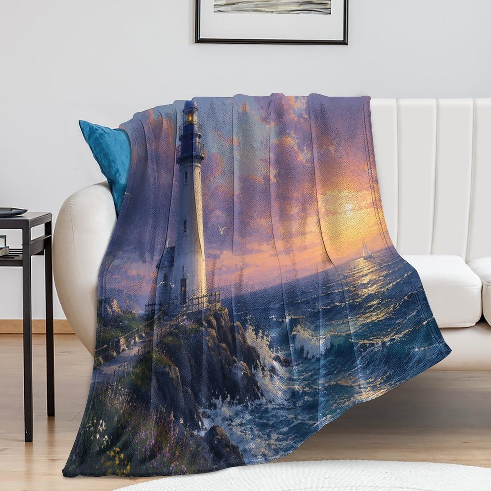 Lighthouse in the Ocean ｜ Deep Blue Lighthous Kuscheldecke für Zuhause