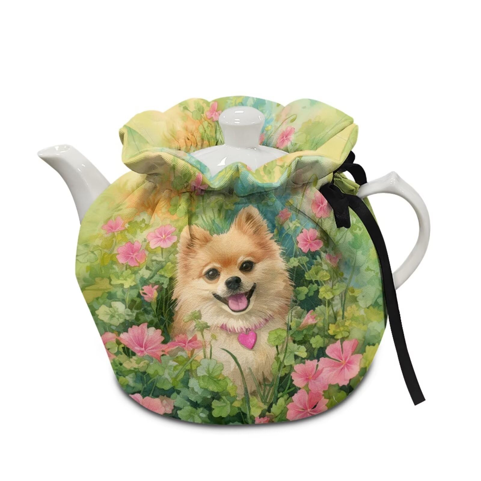 Pomeranian Flower Print Teapot Cosy Insulated Portable Insulating Tea Pot Cozies for Teapots Kitchen Accessory Home Table Decorative Breakfast Warmer Tea Pot Covers Only