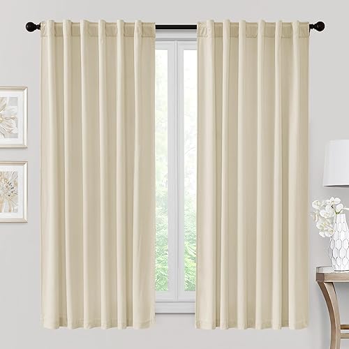 Miniatura 338 de RYB HOME - Cortinas de terciopelo beige, cortinas decorativas resistentes con pestaña trasera, cubierta de privacidad para oscurecer habitación