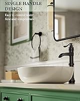 Vista 4 de Homevacious Grifo de baño negro para lavabo, cascada mate, cuenco antiguo de un solo orificio con tapón de drenaje emergente, línea de suministro