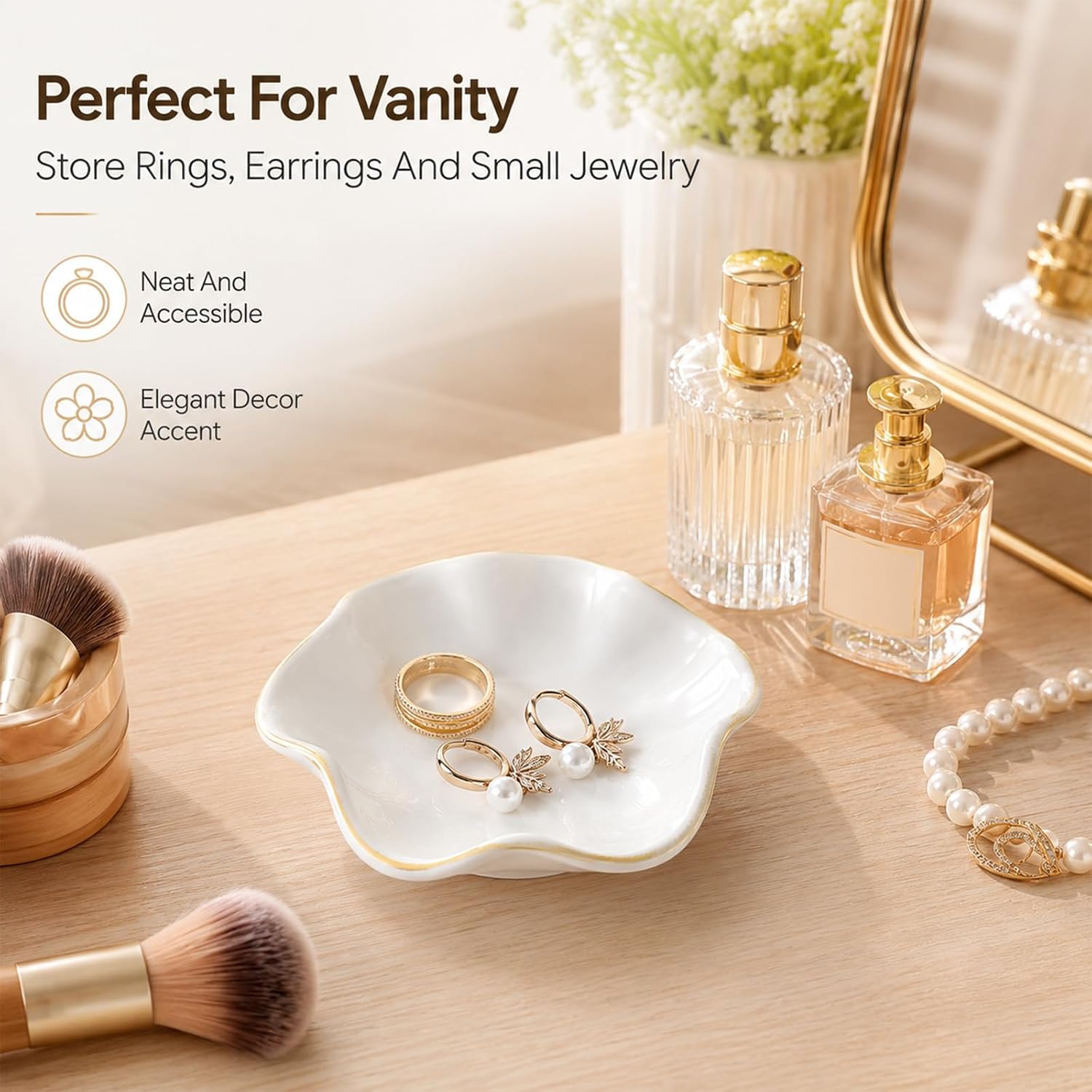 8 Pcs Small Jewelry Dish Bulk, Ceramic Jewelry Plate Dish Lotus Leaf Trinket Tray for Rings, Earrings, Keys, Coins, White, 4.33 x 4.33 x 1.18 Inches, Ideal for Bedside Table, Vanity, Bathroom
