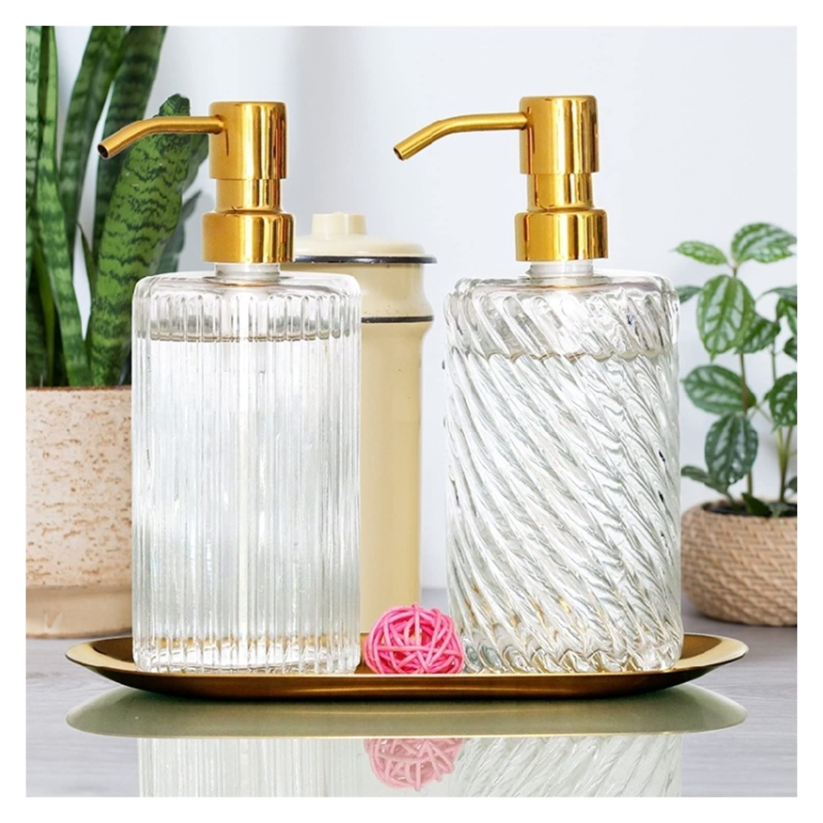 dispenser sapone/Dosatori per sapone liquido Bottiglia di sanificazione della mano di vetro con testa della pompa d'acciaio inossidabile dorata, distributore di sapone a mano liquido riutilizzabile pe