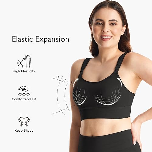 Miniatura 3 de Momcozy Lycra Pumping Bra Hands Free with Fixed Padding, Comfortable Support Pumping and Nursing Bra in One