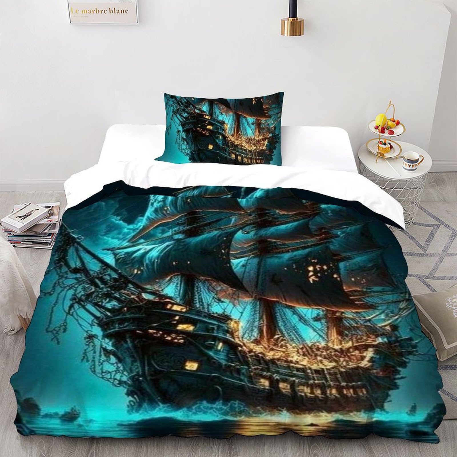 Housse de couette pirate 135x200 anti-plis en microfibre 3D pour lit fille