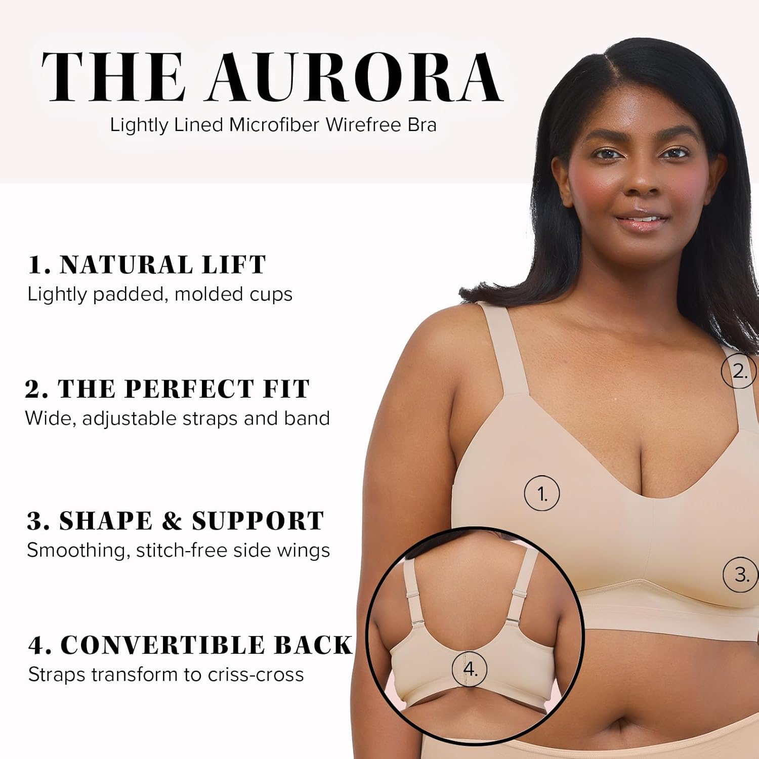 Leading Lady, Aurora, Wireless Bra for Women, Breathable Microfiber, Padded Cups, Full Coverage, Convertible Straps, 38A-40G - Image 2