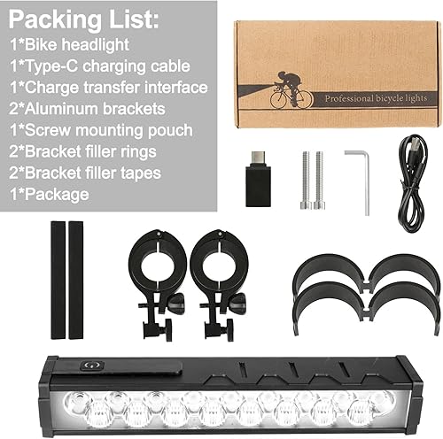 Miniatura 9 de 4800 Lumen Bike Lights, USB-C Rechargeable Bicycle Light, Super Bright Bike Lights for Night Riding, IP65 Waterproof Bicycle Headlight, for