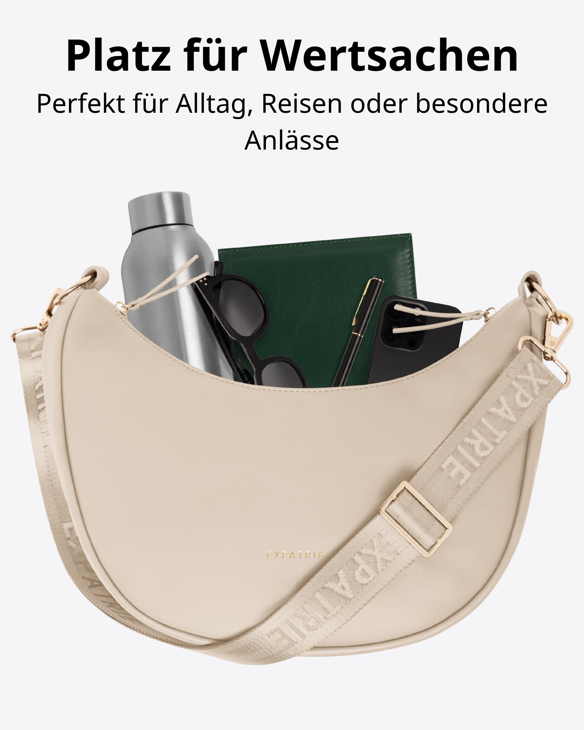 Expatrié Umhängetasche Damen - Lea Medium - Half Moon Bag Schultertasche - Crossbody Bag im Halbmond Design - Halbrunde Handtasche aus Veganem Leder - Wasserabweisend