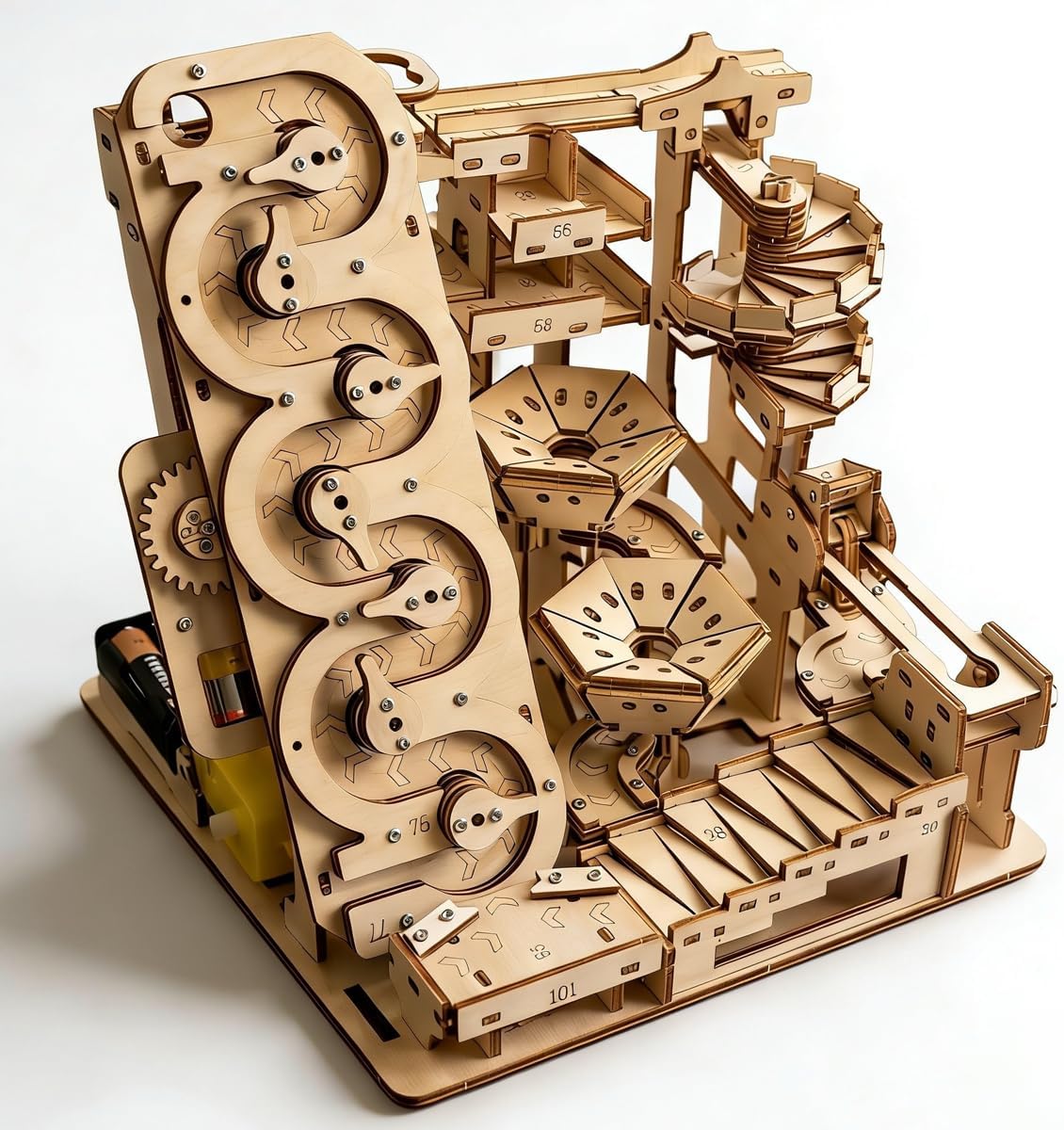 Second-Generation Adult 3D Wooden Marble Run Puzzle Set, Electric DIY Expert-Level Mechanical Model Assembly Kit, STEM Educational Puzzle, Desktop Decoration, Creative Birthday Gift