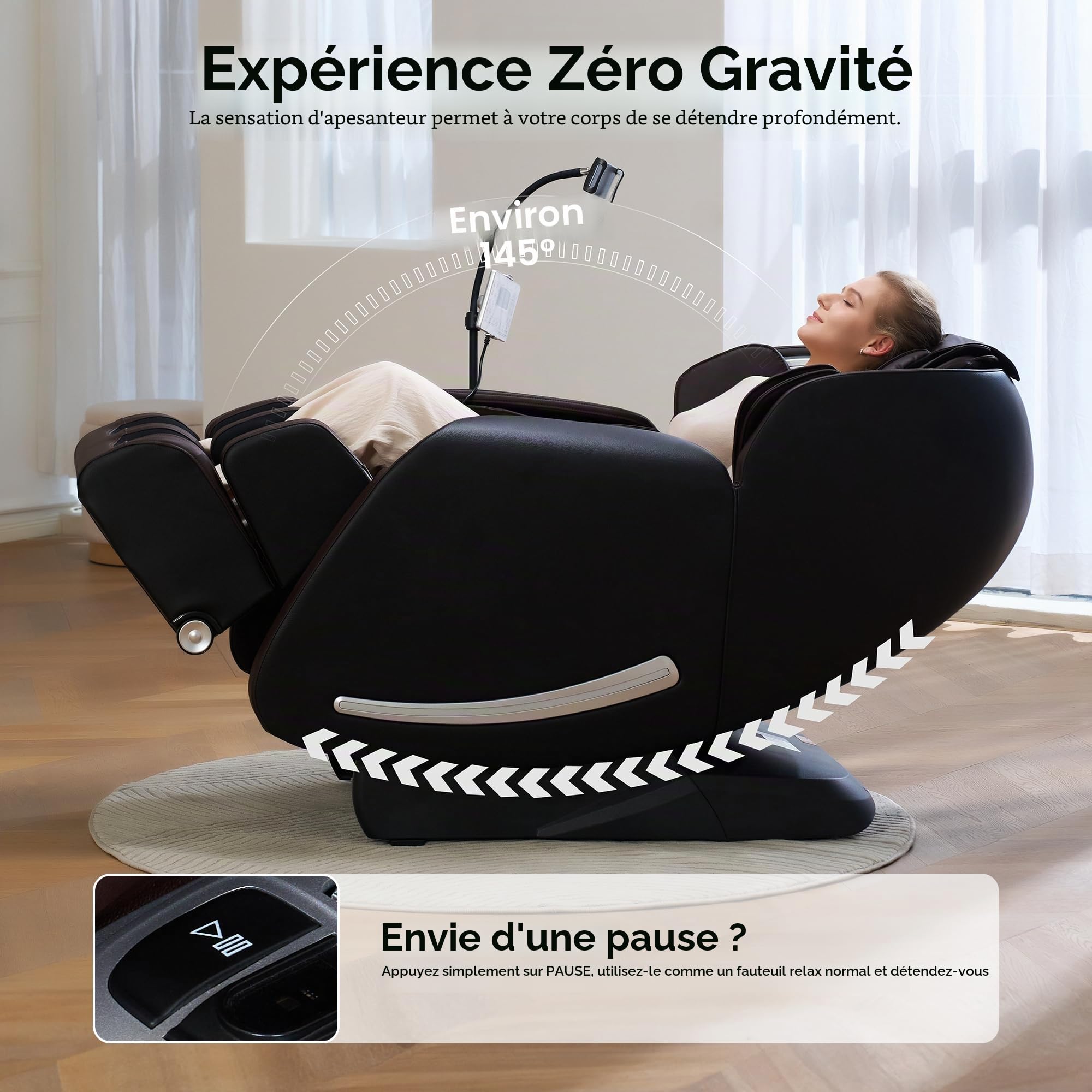Real Relax Fauteuil de Massage SL-Track Zero Gravity Complet du Corps, Fauteuil de Massage Shiatsu inclinable avec Technologie Heat Body Scan Bluetooth, Favor-06 Marron et Noir