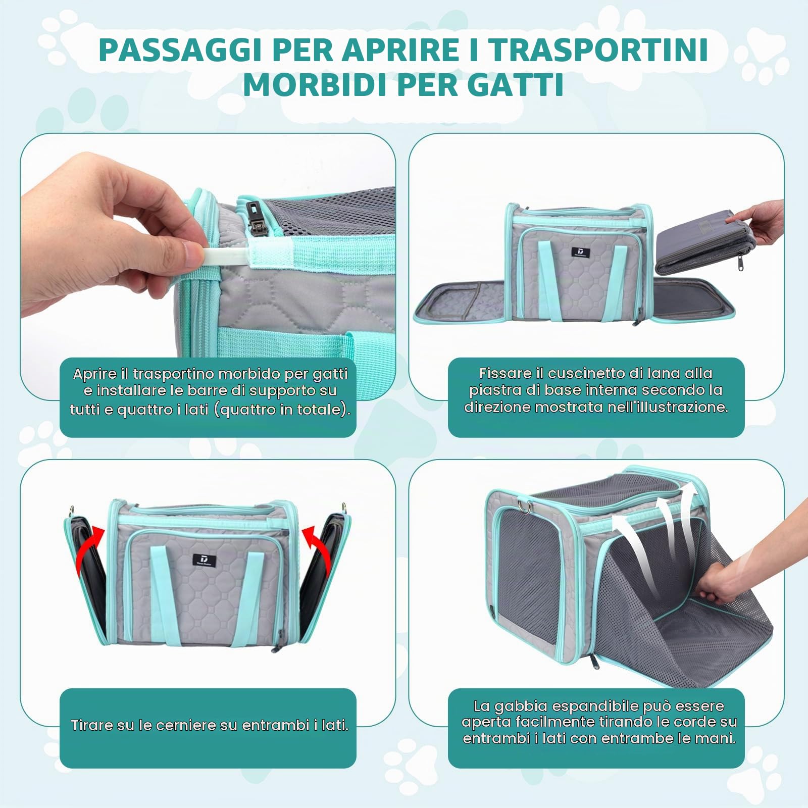 Trasportino Gatto, Borsa Per Cani Pieghevole ed Estensibile, Sicuro e Traspirante, Approvato dalle Compagnie Aeree per l'Uso come Borsa per Trasportino Cani Aereo fino a 6.8kg