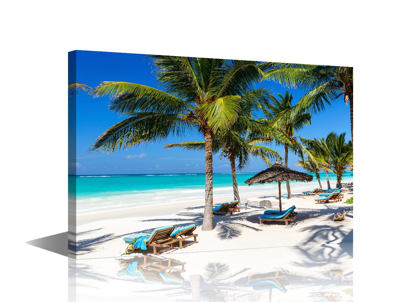 Bathroom Decor Wall Art Perfect Tropical Beach Wall Decor 1 Piece Ocean Sea Beach Posters and Prints Palm Trees Wall Decoration for Living Room Office Bedroom Framed Ready to Hang (16''Wx 24''H)