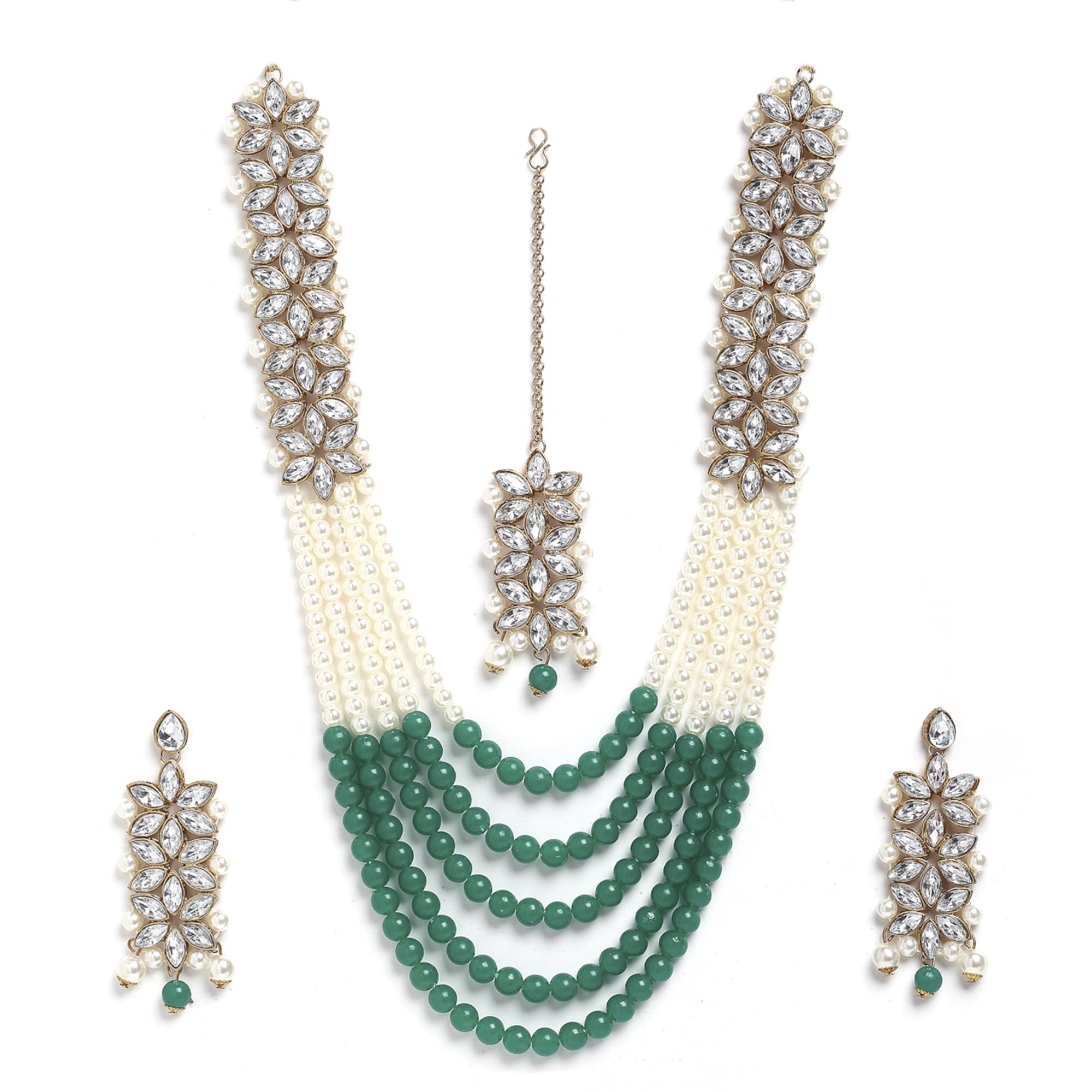 ZENEME Jewellery Set Gold Plated Wedding Bridal Necklace Set With Earrings Mangtikka Jewellery For Women and Girls (B07Q7SR74W) Amazon Price History, Amazon Price Tracker