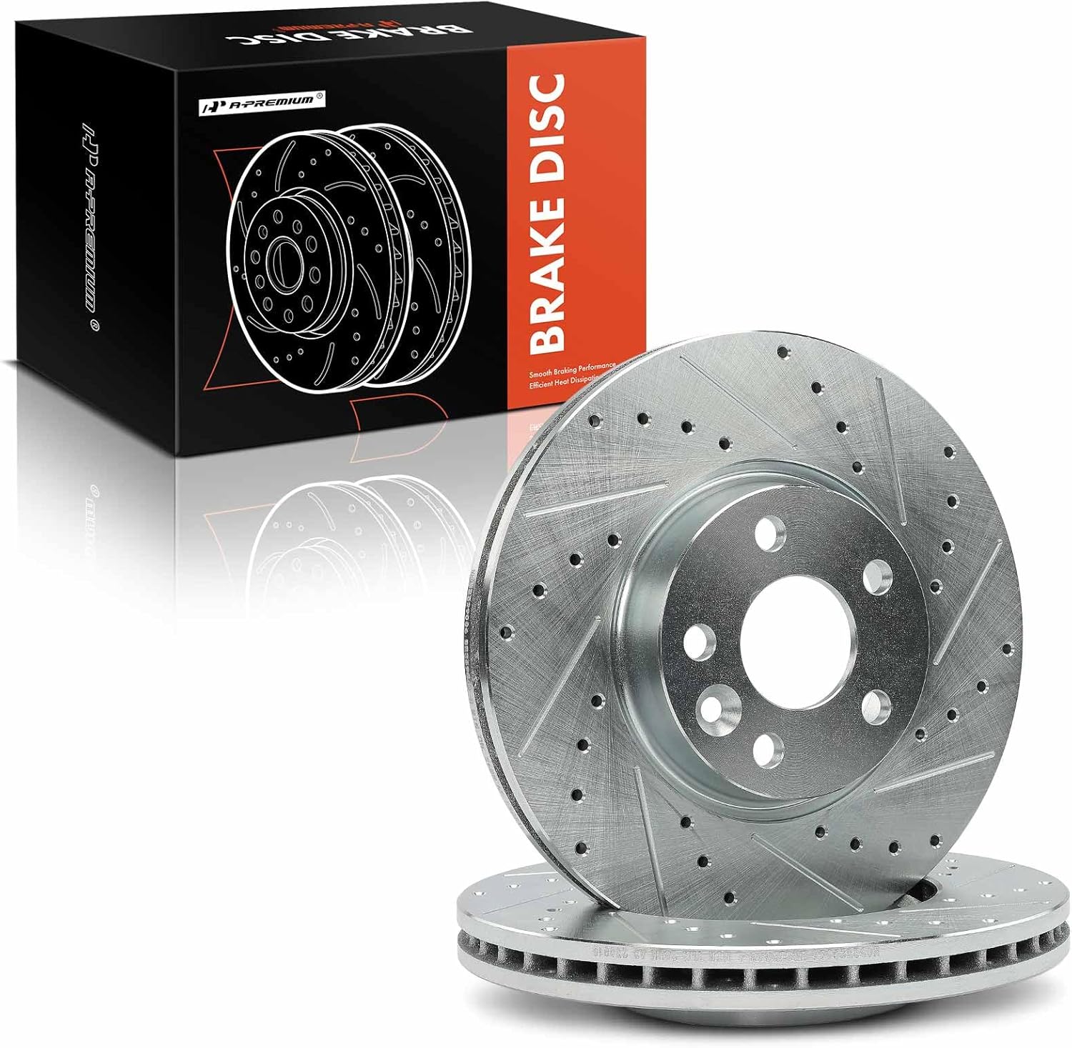 A-Premium 11.81 inch (300mm) Front Drilled and Slotted Disc Brake Rotors Compatible with Select Land Rover and Volvo Models - Range Rover Evoque 2012-2018, S60 2011-2018, XC70, S80, V60, V70, 2-PC Set