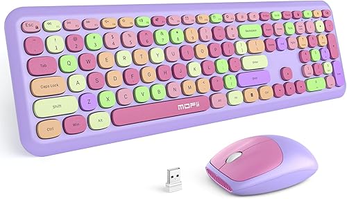 Miniatura 12 de MOFII Combo de teclado inalámbrico y mouse silencioso, delgado y compacto USB de 2.4 G, tamaño completo, lindo teclado de 110 teclas para PC, azul