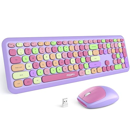 MOFII Wireless Keyboard and Mouse Combo, 2.4G Silent Cordless Slim Full Size Keyboard and Ergonomic Mice Set for Laptop, Desktop, MacBook, PC - Purple Colorful