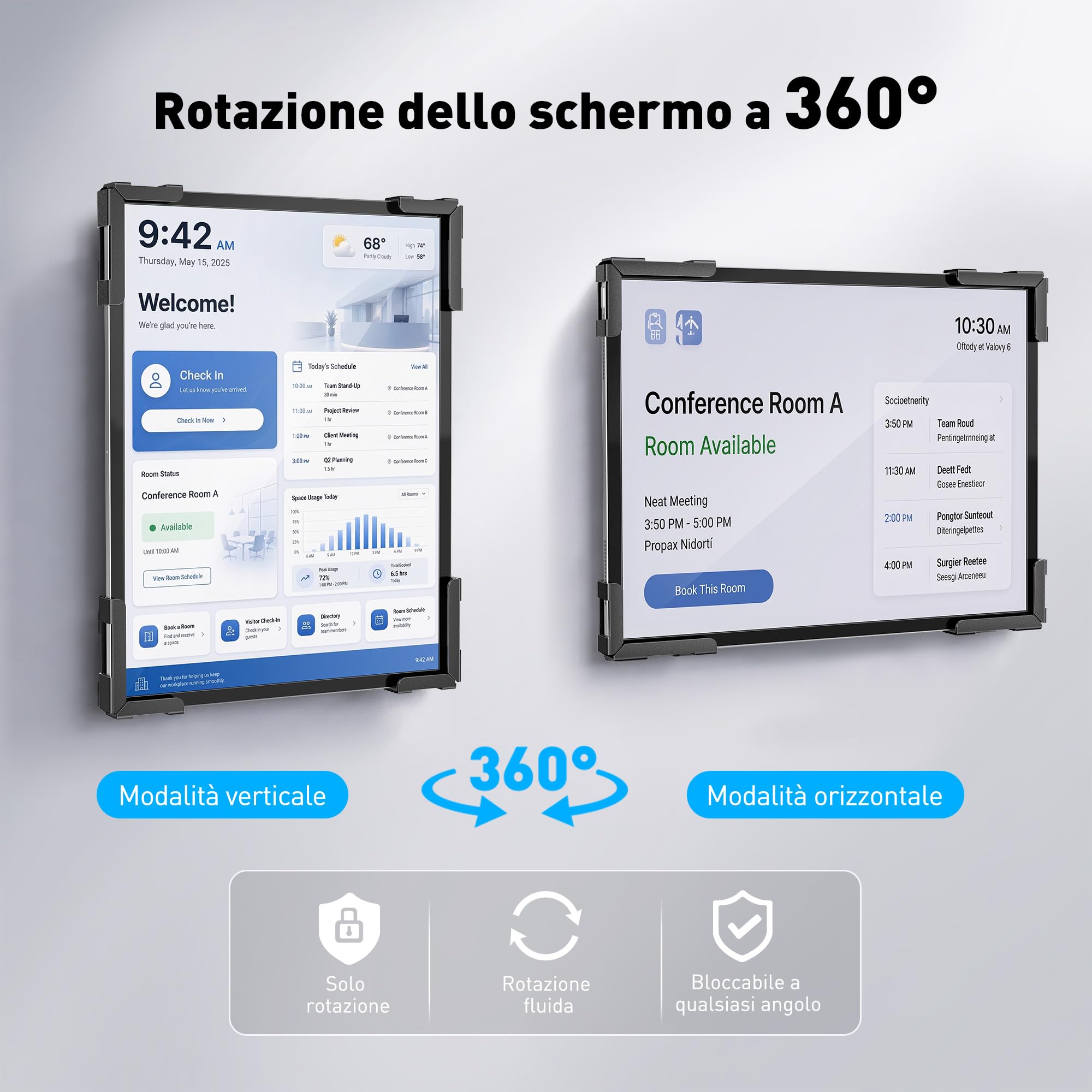 AboveTEK Supporto da Parete Universale per Tablet 9,7-13", Supporto Tablet da Muro con Blocco di Sicurezza, Rotazione 360°, Acciaio Robusto, per POS, Reception, Ufficio, Negozi