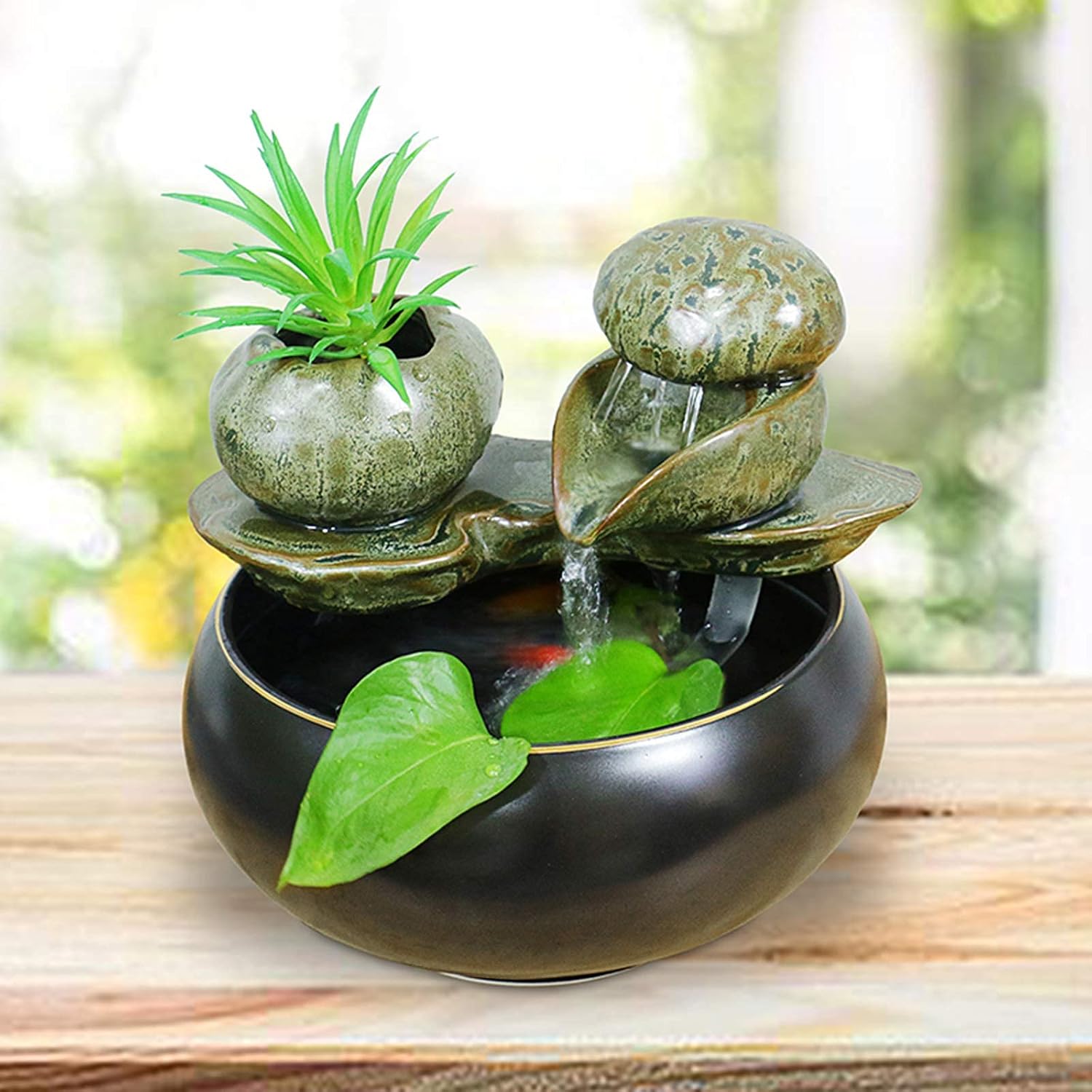 Relaxation Tabletop Water Fountain,Indoor Water Feature Decoration,Small Zen Water Fountain with Soothing Sound (B 7inch)