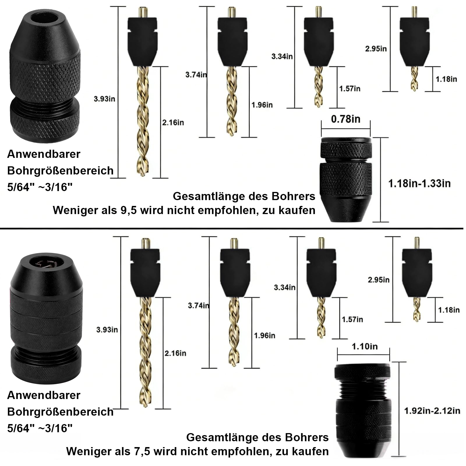 GIONAR 2 Stück Bohrer Tiefenanschlag-Set, einstellbar von Ø 2-11 mm, Aluminium Bohrstopp für präzise Holzbohrer Holzbohrungen, Schwarz