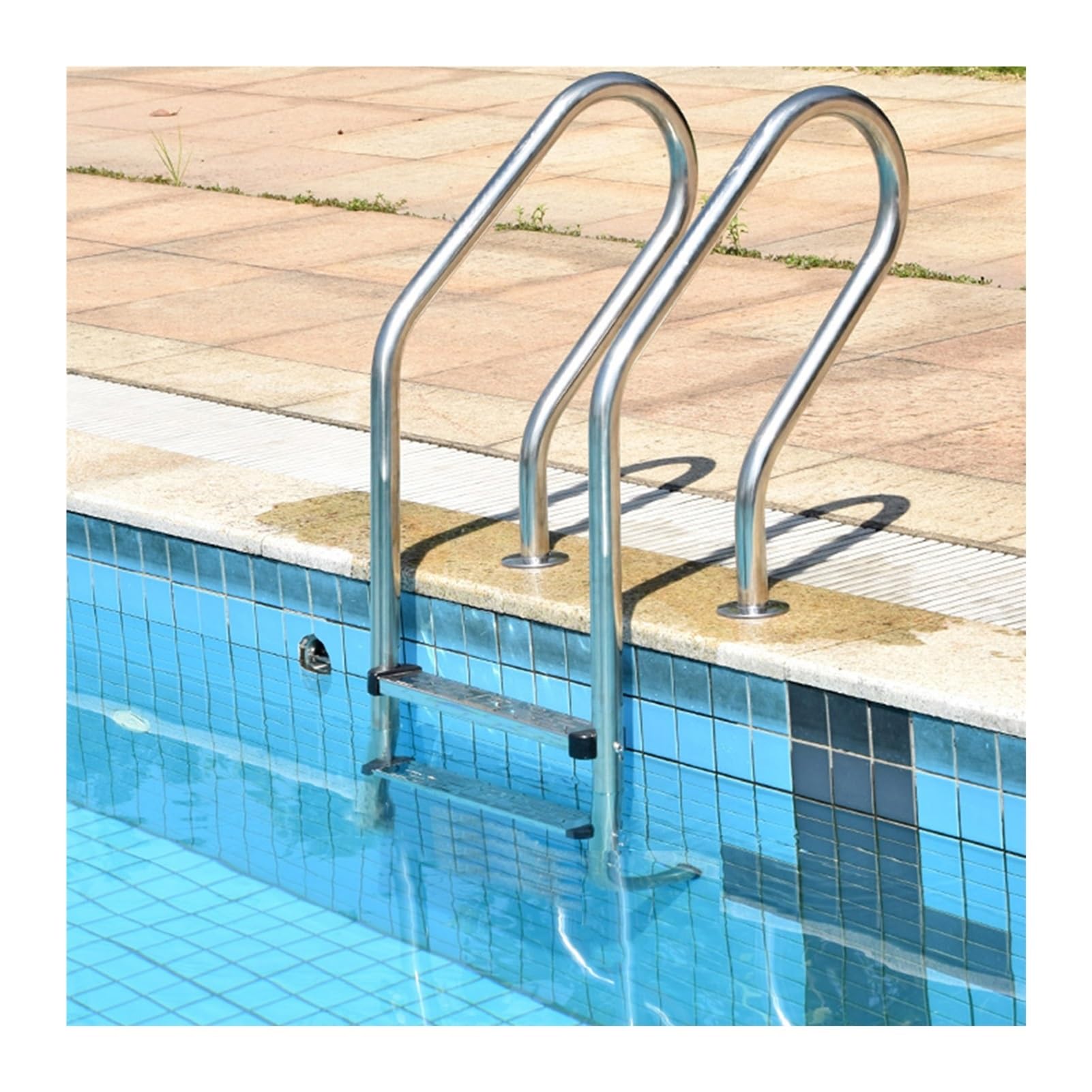 Scaletta per Piscina, in Acciaio Inox Antiscivolo, con corrimano, Adatta a Piscine e parchi Acquatici (2 gradini)