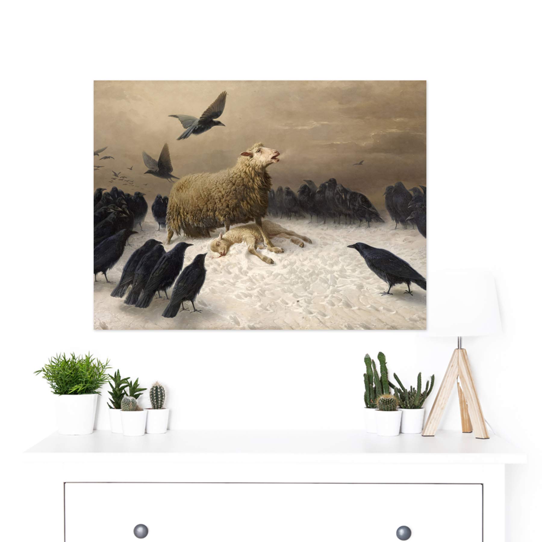 Schenck Anguish Sheep Ewe Crows Carrion Painting Large Wall Art