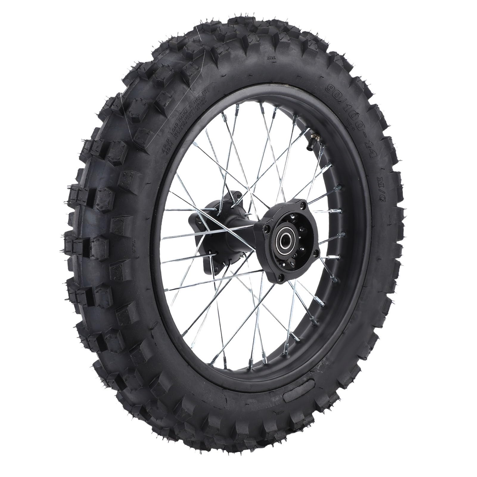 – 14 Inch Rear Wheel Rim Tire Assembly, 90/100-14 Replacement for CRF70 90 110 125 140 150 160mL Dirt Monkey Bike, with 15mm Axle, Designed for Off Road Motorcycles
