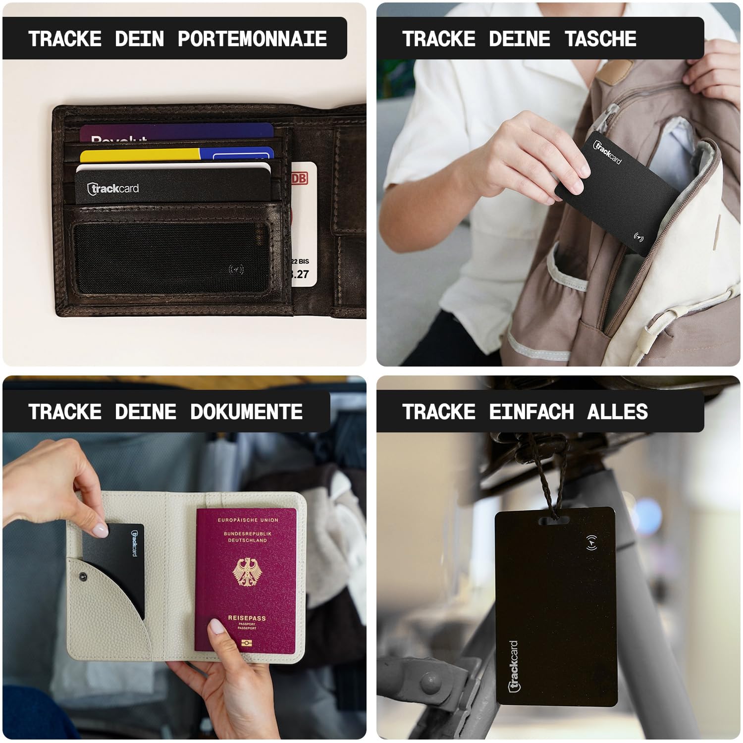 One für Android Tracker Karte für Deine Geldbörse, Ultradünn, Kabellos Wiederaufladbar & Alarm, Kompatibel mit Google Mein Gerät Finden & Find Hub, Smart GPS Tracker Android Tag