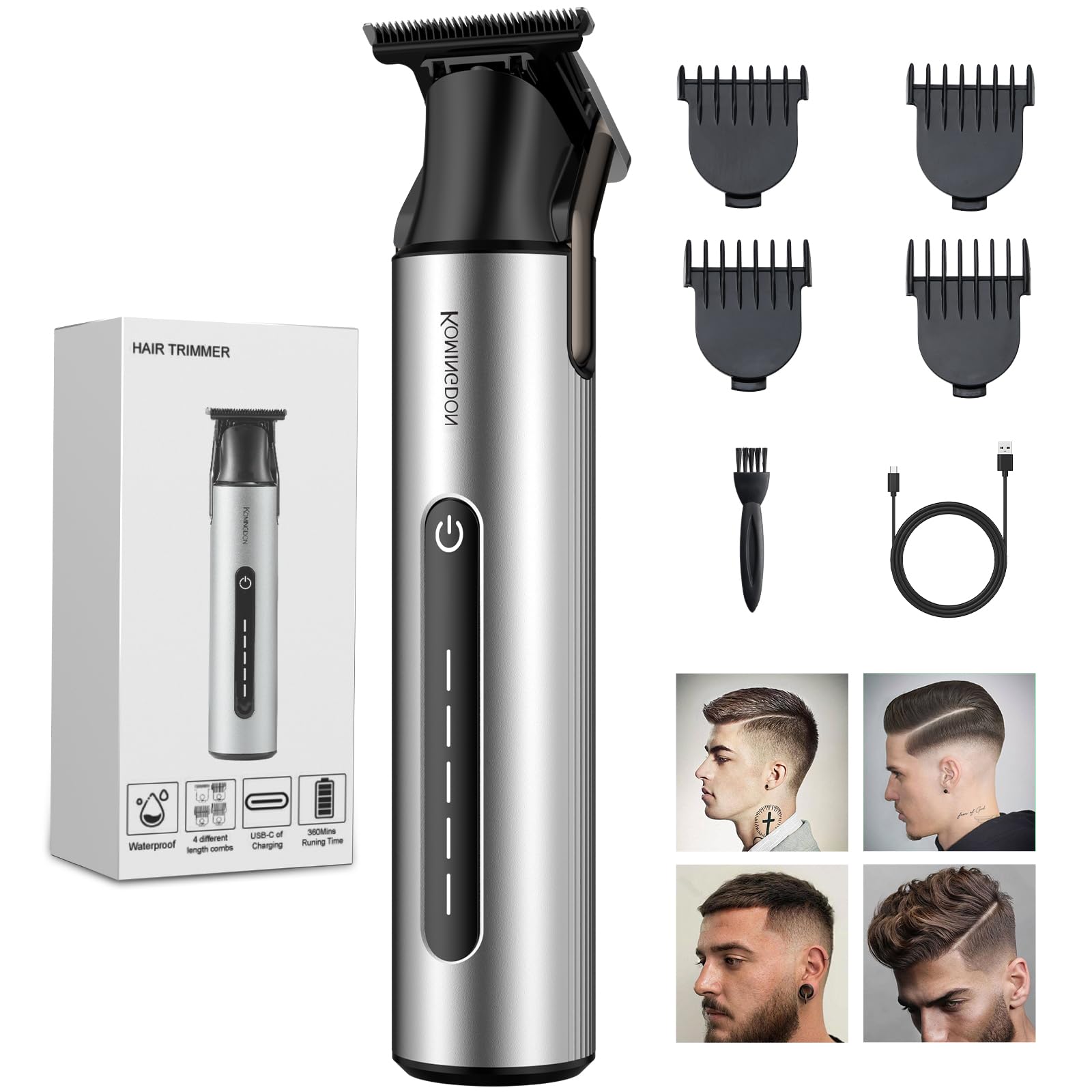 Regolabarba da uomo, tagliacapelli elettrico professionale, senza fili, barbiere senza fili, ricaricabile tramite USB, rasoi a T, tagliacapelli, 4 pettini guida, regali da uomo
