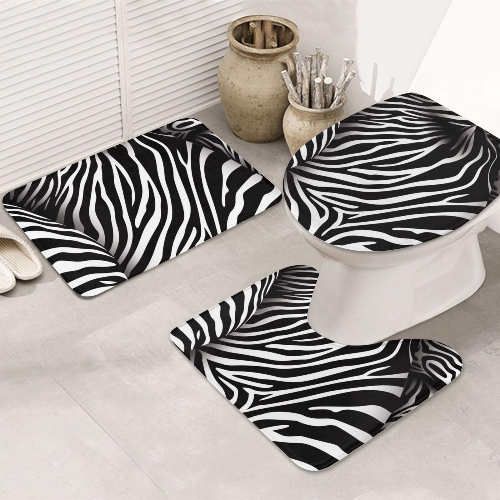 Tapis de bain antidérapant zèbre absorbant en flanelle