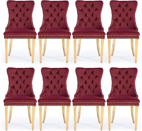 Miniatura 25 de Juego de 6 Sillas de Comedor Tapizadas en Terciopelo, Sillas Laterales de Cocina de Estilo Moderno con Ribete de Tachuelas y Patas de Madera, Anillo