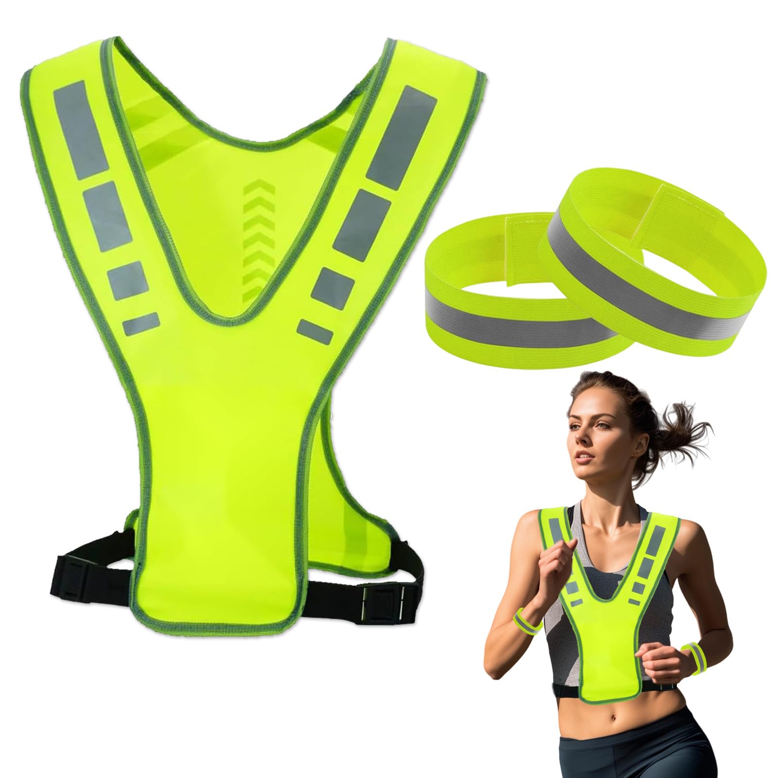 Gilet Riflettente Ciclismo Gilet Riflettente Alta Visibilità 3 Pezzi - Verde Fluoro Per Ciclismo, Corsa E Sicurezza Notturna Set Sicurezza Ciclismo Running - 7